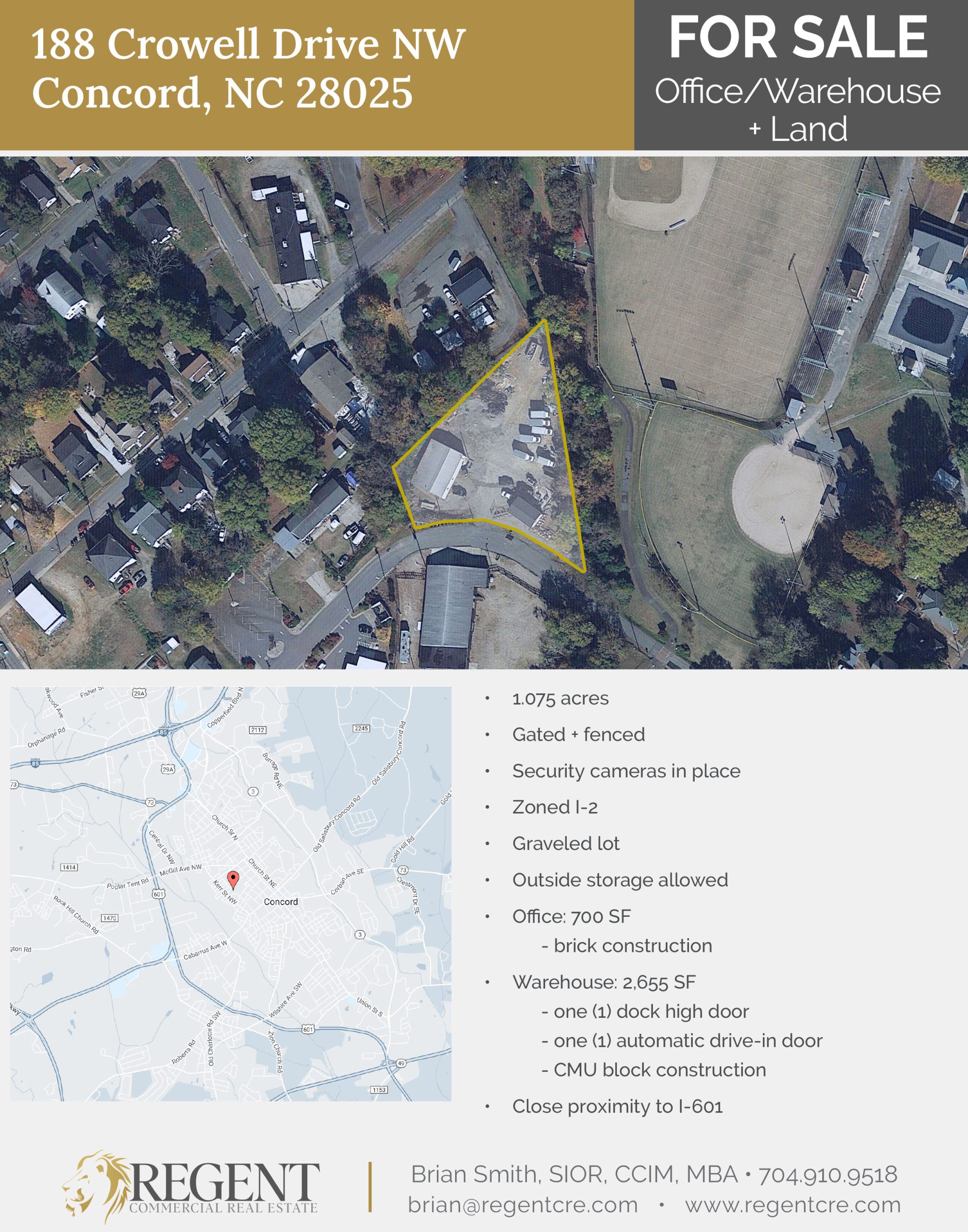 Discover the Potential of Office–Warehouse and Land Yard for Sale at 188 Crowell Drive NW, Concord, NC 28025