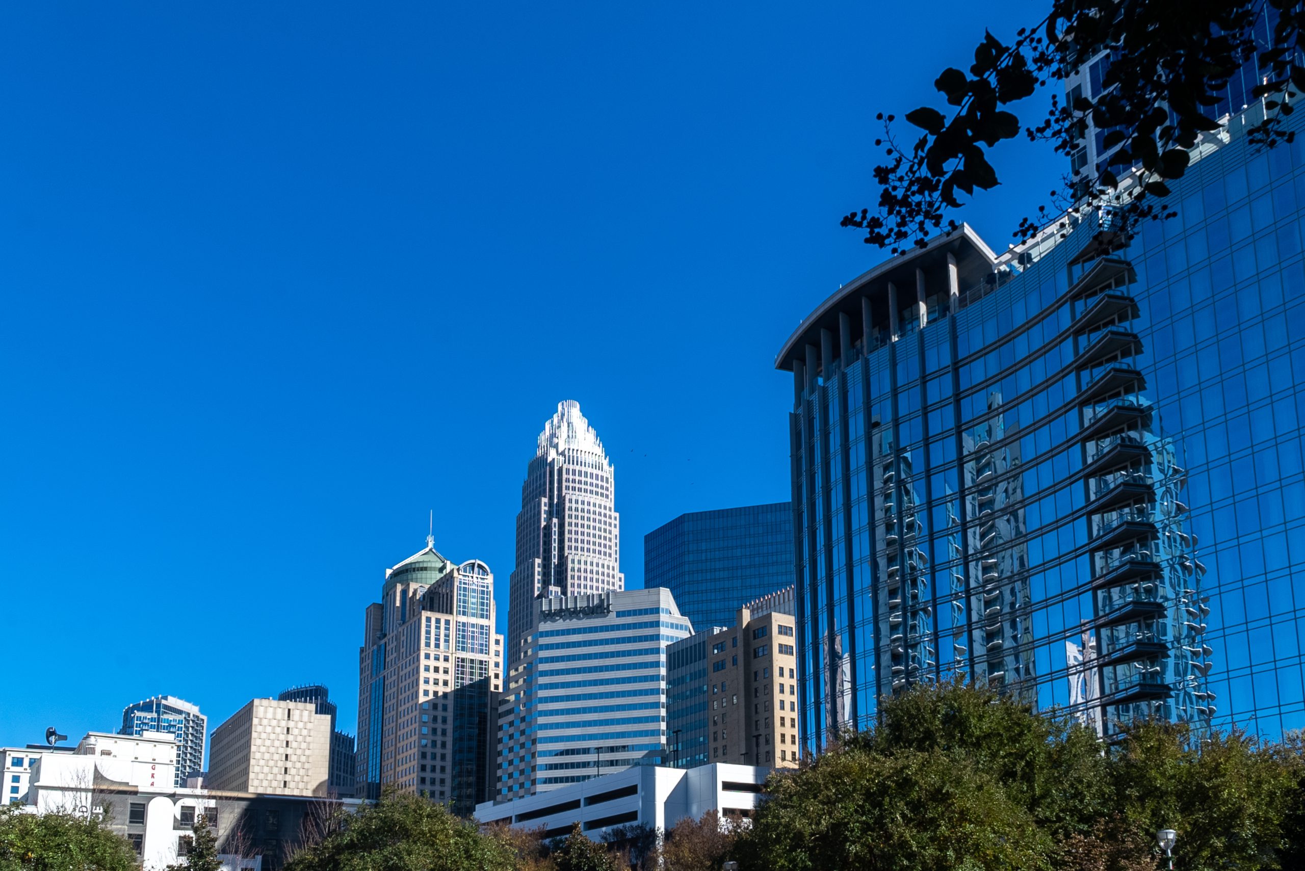 Charlotte, NC cityscape showing high rise commercial real estate buildings