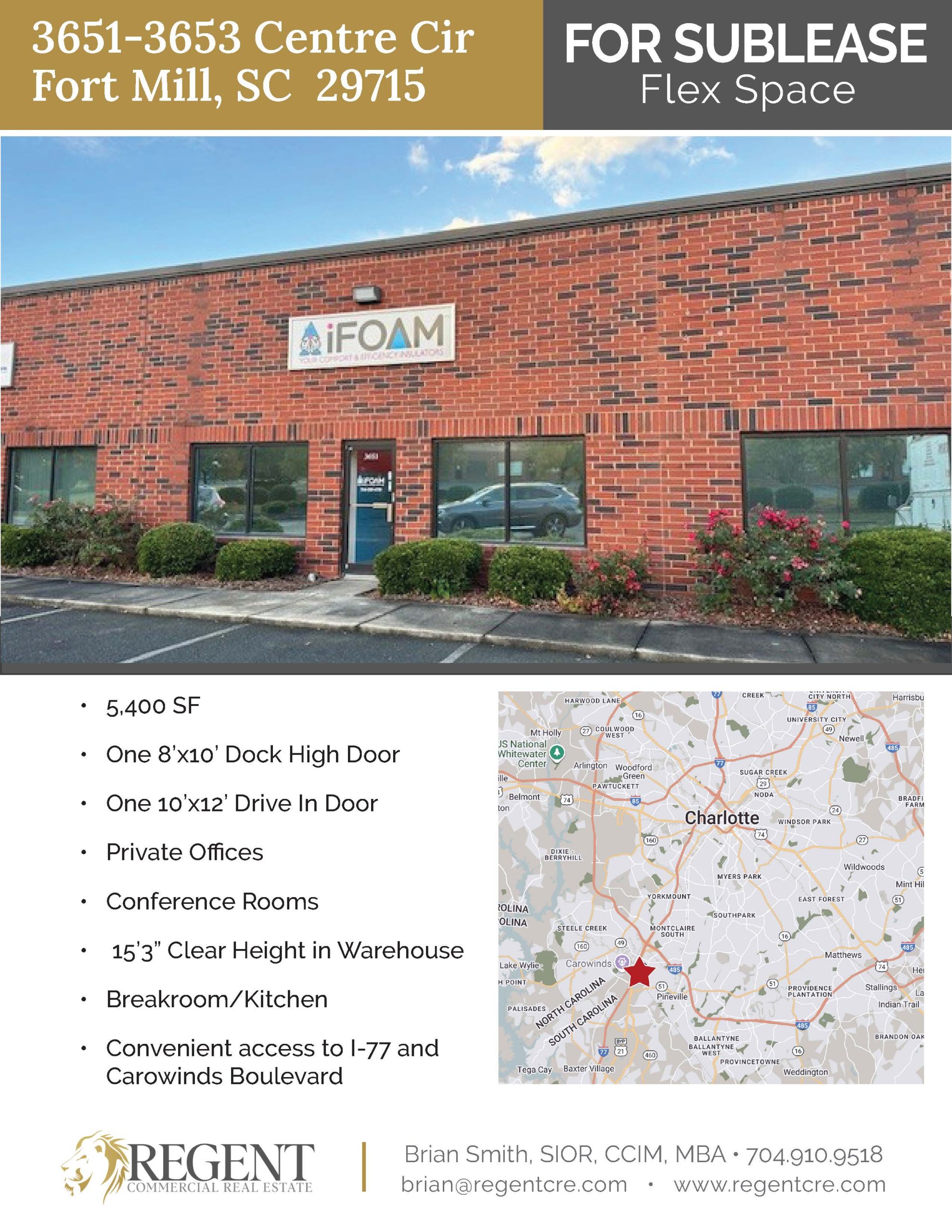 5,400 SF Flex Space for Sublease at 3651-3653 Centre Cir, Fort Mill, SC 29715