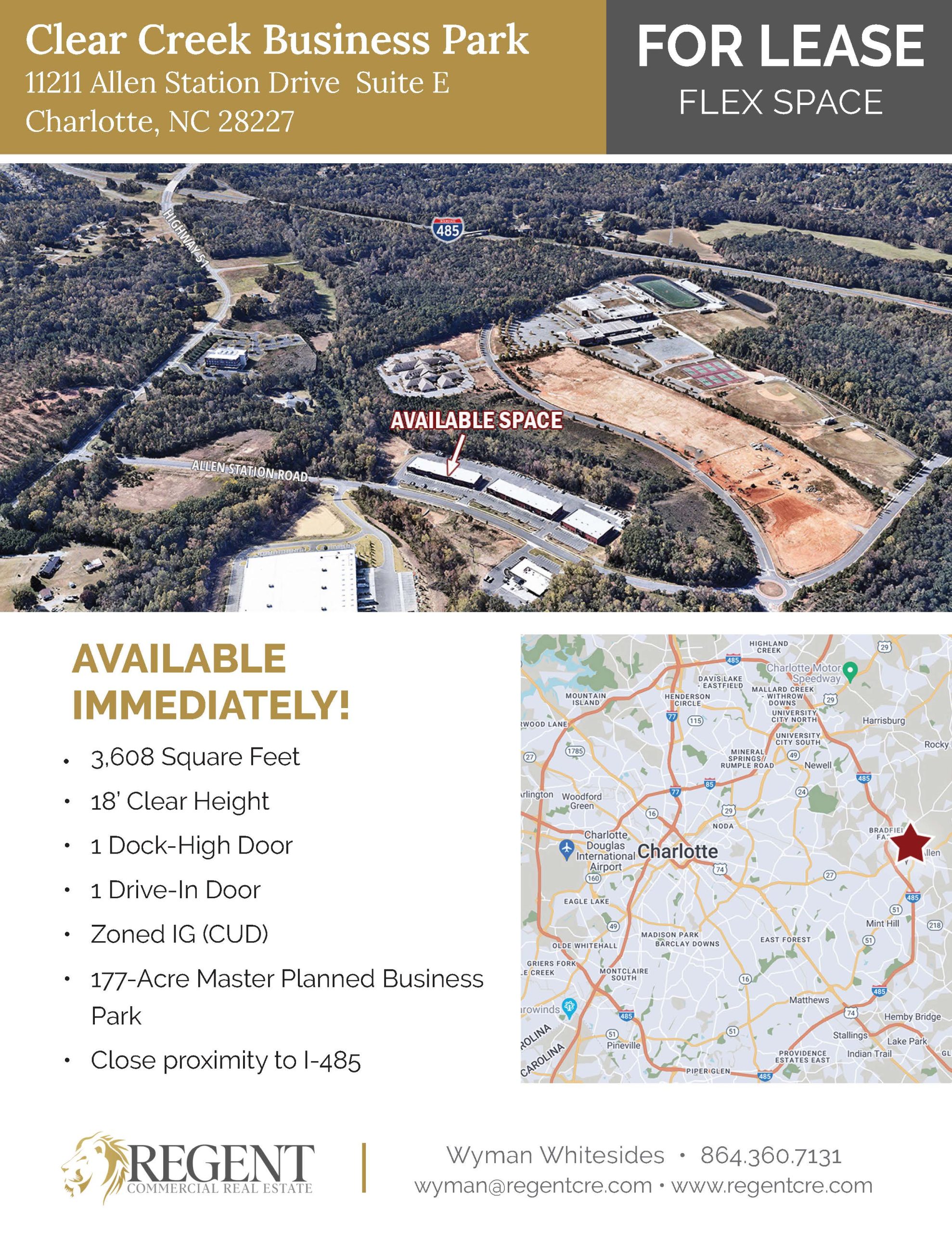 Get Flex Space for Lease at Clear Creek Business Park, 11211 Allen Station Dr – Charlotte, NC 28227