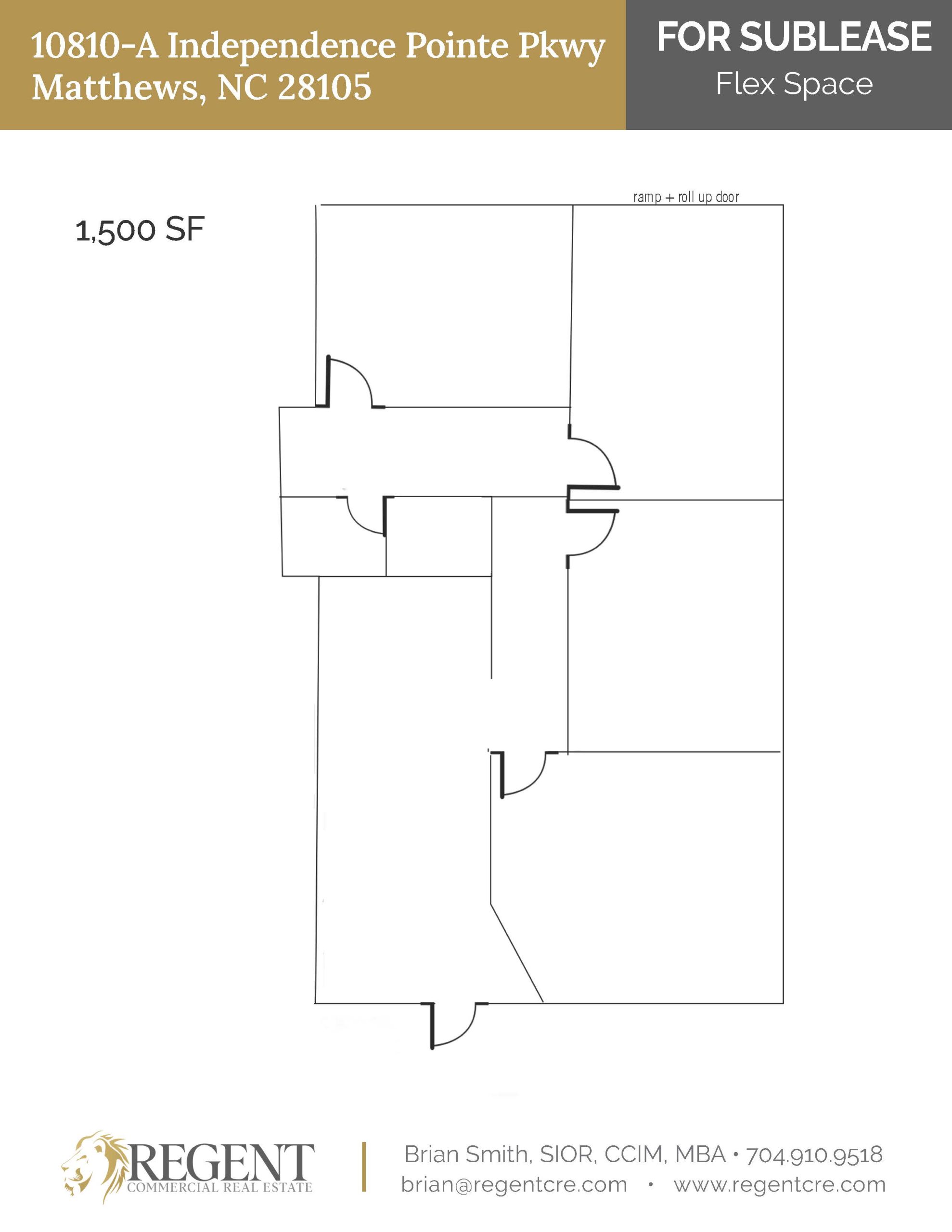 Sublease 1,500 SF Flex Space at 10810-A Independence Pointe Pkwy, Matthews NC – Offices, Warehouse & Loading Dock