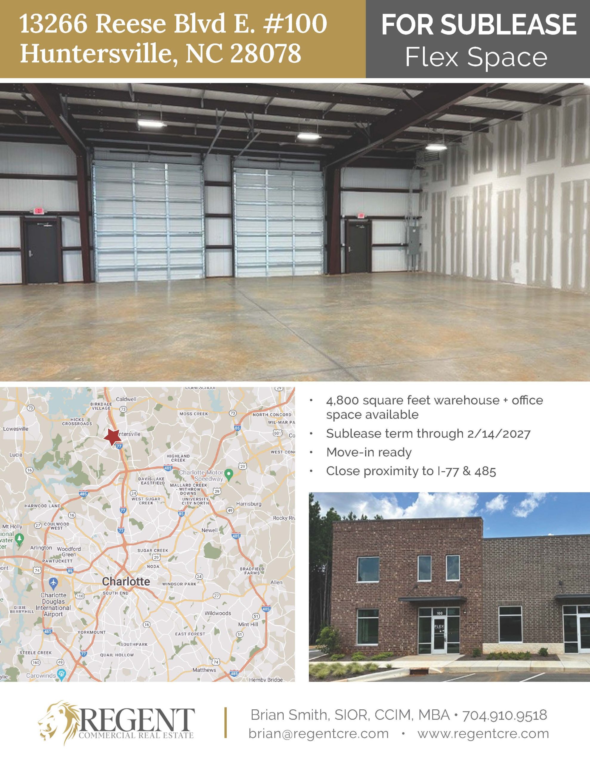 Move-In Ready 4,800 SF Flex Space for Sublease at 13266 Reese Blvd E, Huntersville, NC