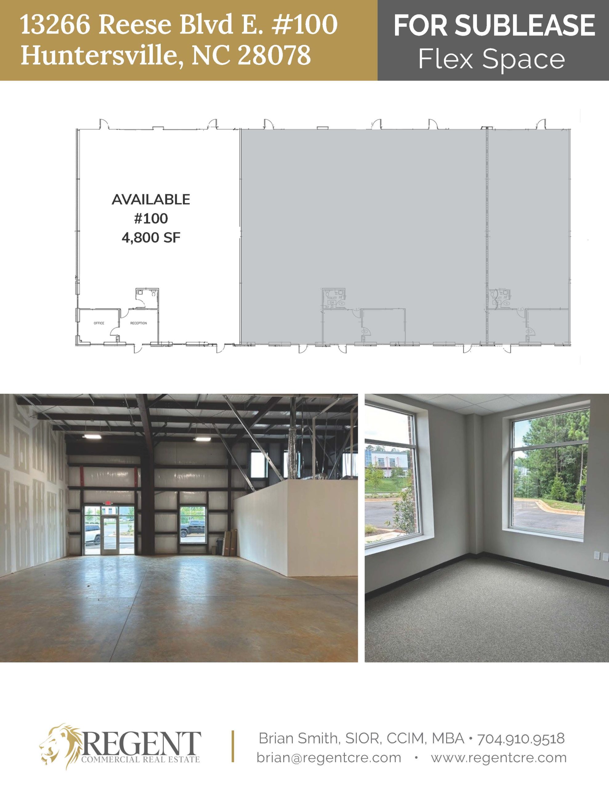 Move-In Ready 4,800 SF Flex Space for Sublease at 13266 Reese Blvd E, Huntersville, NC