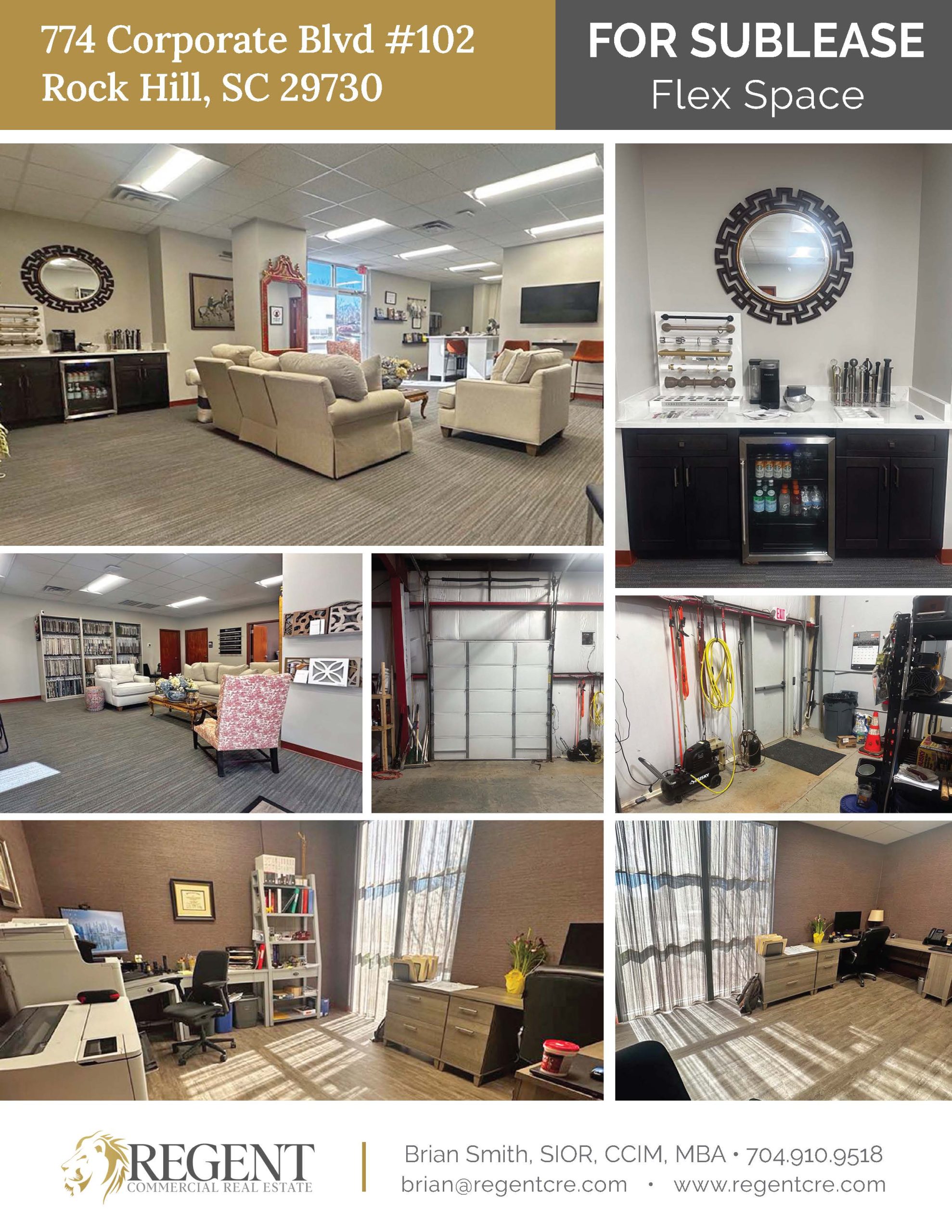 3,622 SF of Flex Space for Sublease in Rock Hill, SC at 774 Corporate Blvd, Suite 102 | High Visibility on I-77