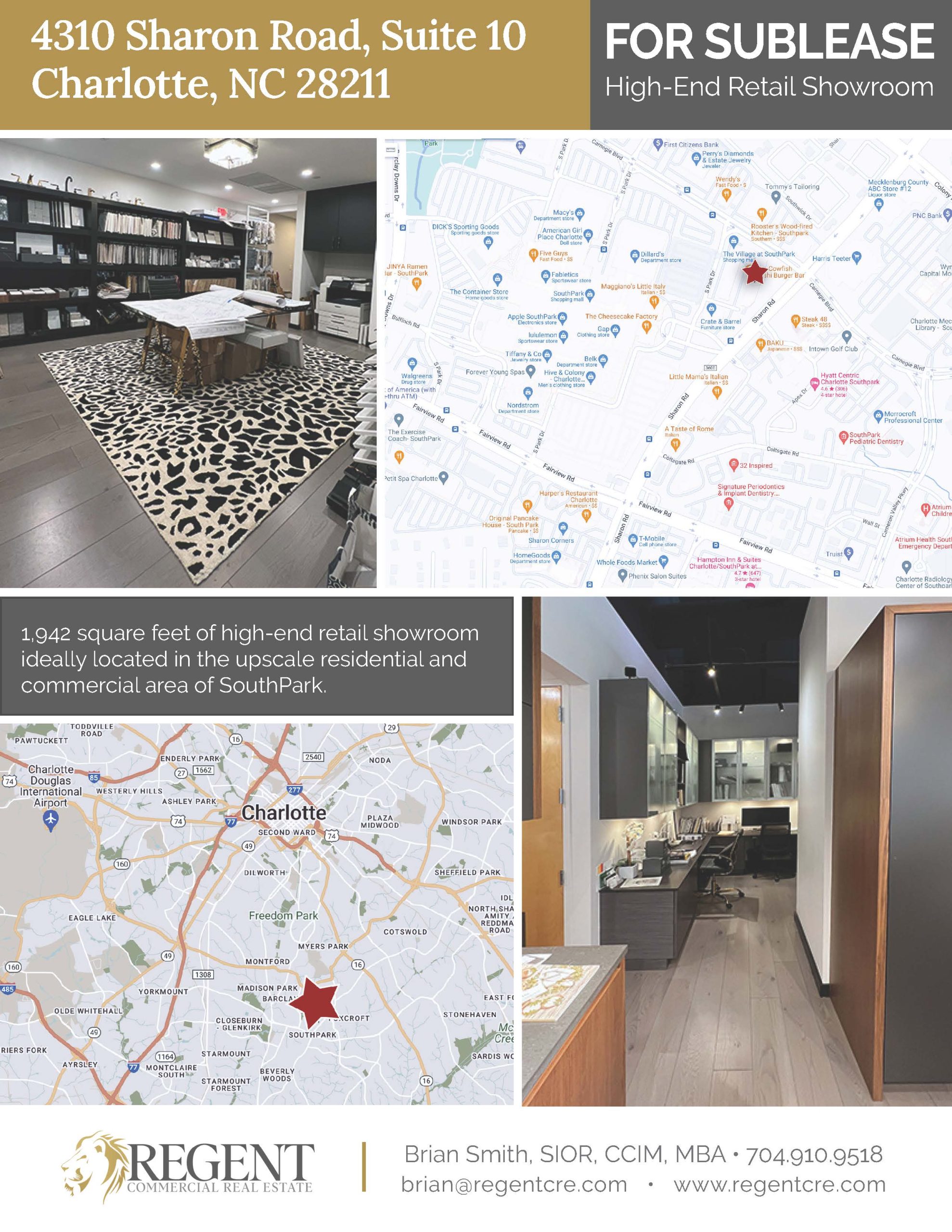 Welcome to 4310 Sharon Road Suite 10: High-End Retail Showroom for Sublease in SouthPark