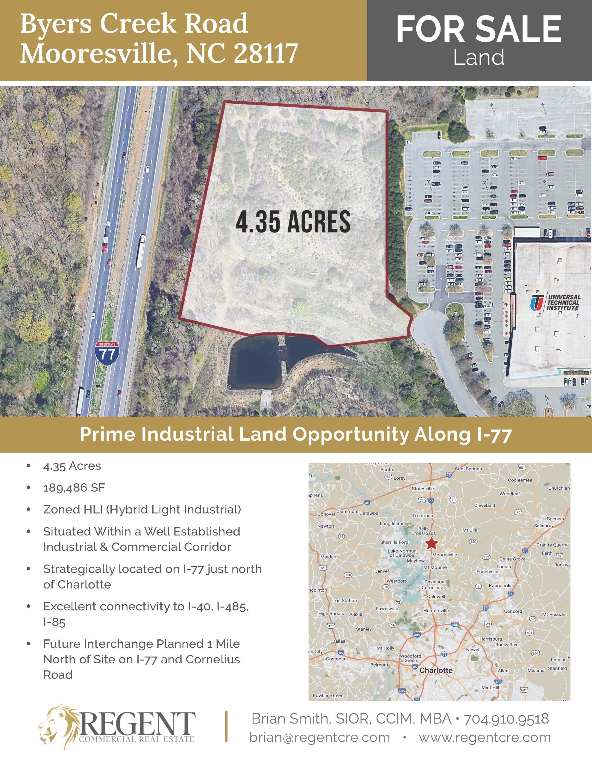 Prime Industrial Land for Sale on Byers Creek Road – Mooresville, NC 28117