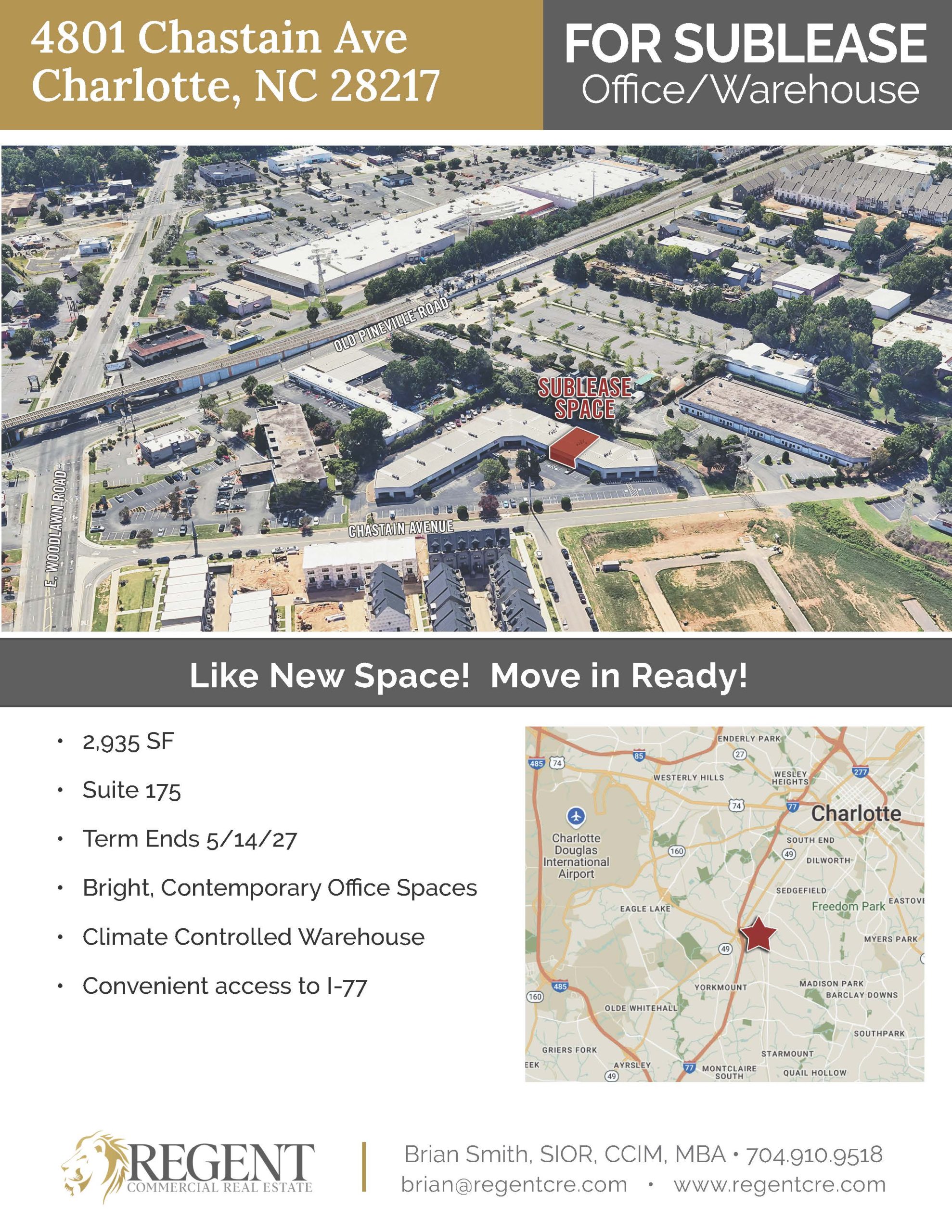 2,935 SF Office & Warehouse Sublease at 4801 Chastain Ave – Prime LoSo Charlotte Location