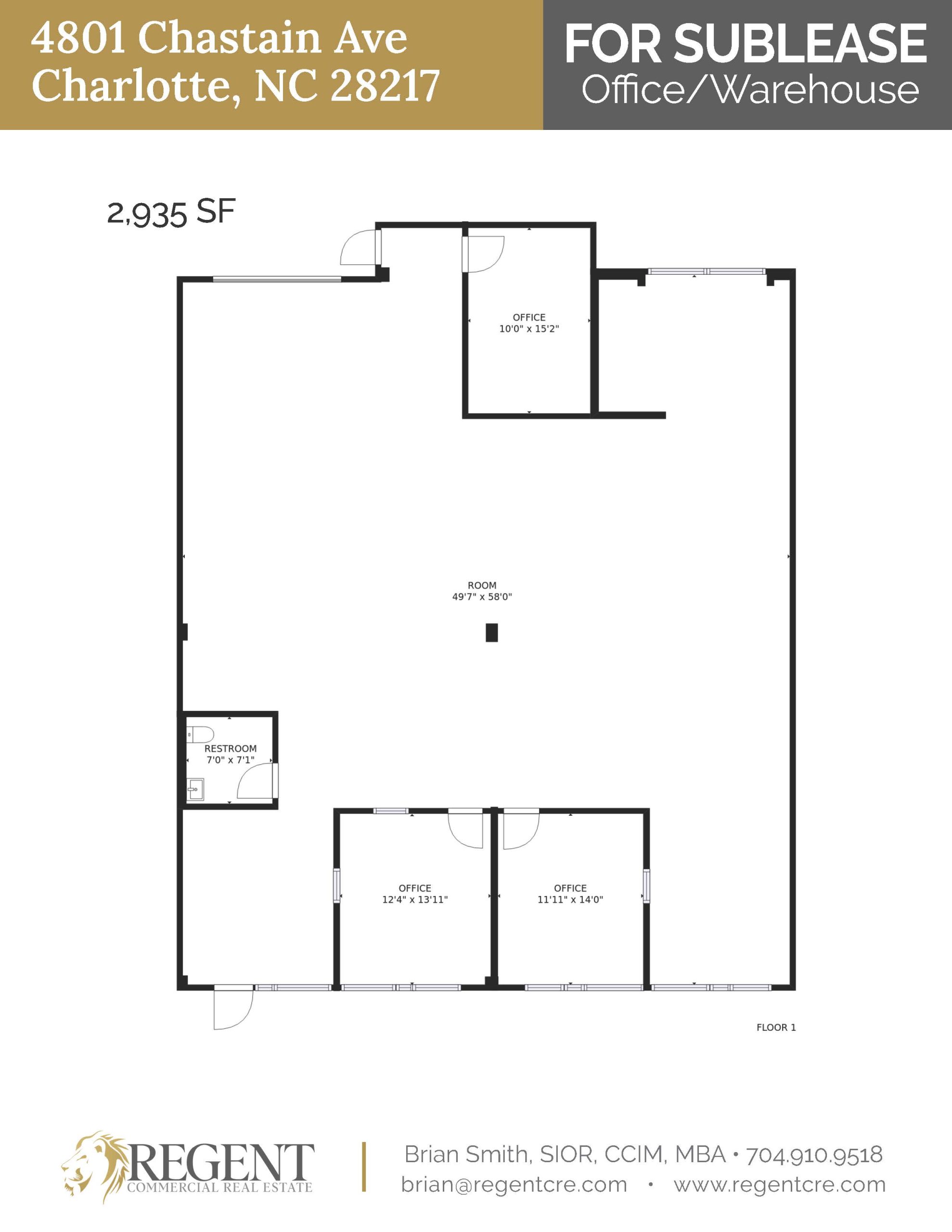 2,935 SF Office & Warehouse Sublease at 4801 Chastain Ave – Prime LoSo Charlotte Location