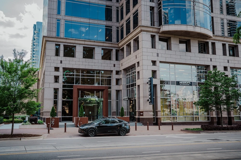 front view of carillon office building uptown charlotte