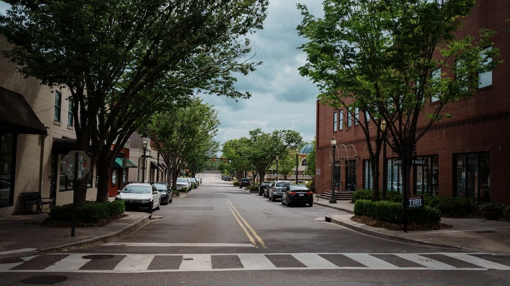 street view of a downtown corner of rock hill sc