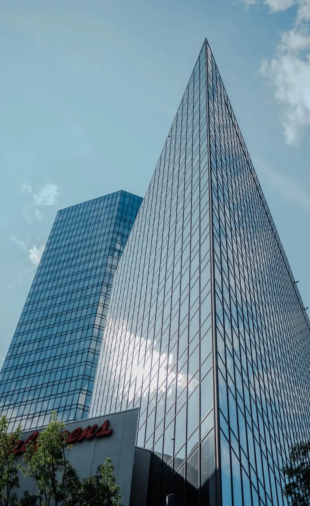 road view of glass skyscraper uptown charlotte