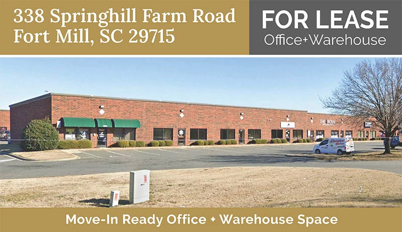 Versatile Office and Warehouse Space for Lease at 338 Springhill Farm Road, Fort Mill, SC 29715