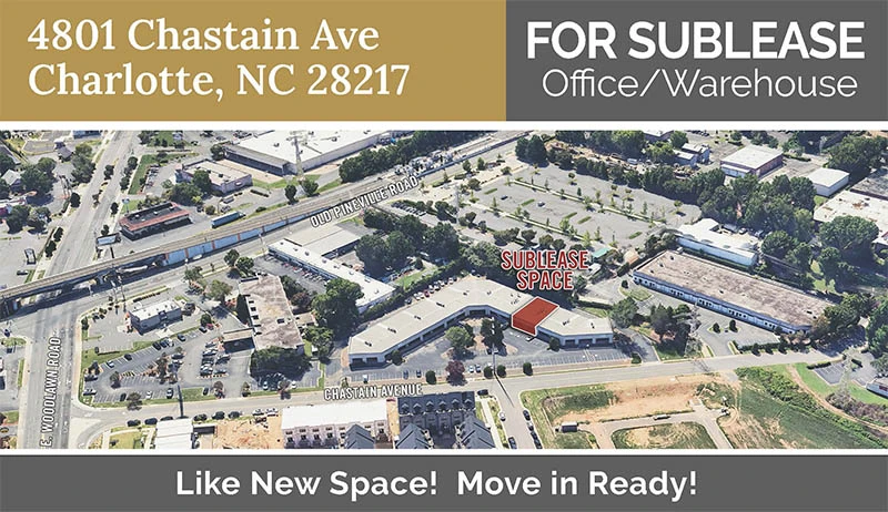 2,935 SF Office & Warehouse Sublease at 4801 Chastain Ave – Prime LoSo Charlotte Location