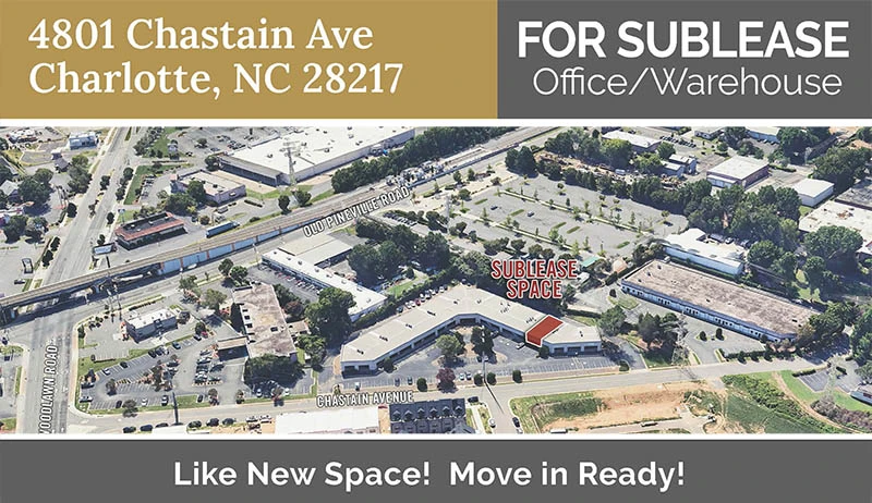 1,535 SF Office/Warehouse Sublease in LoSo – Suite 185, 4801 Chastain Ave, Charlotte NC 28217